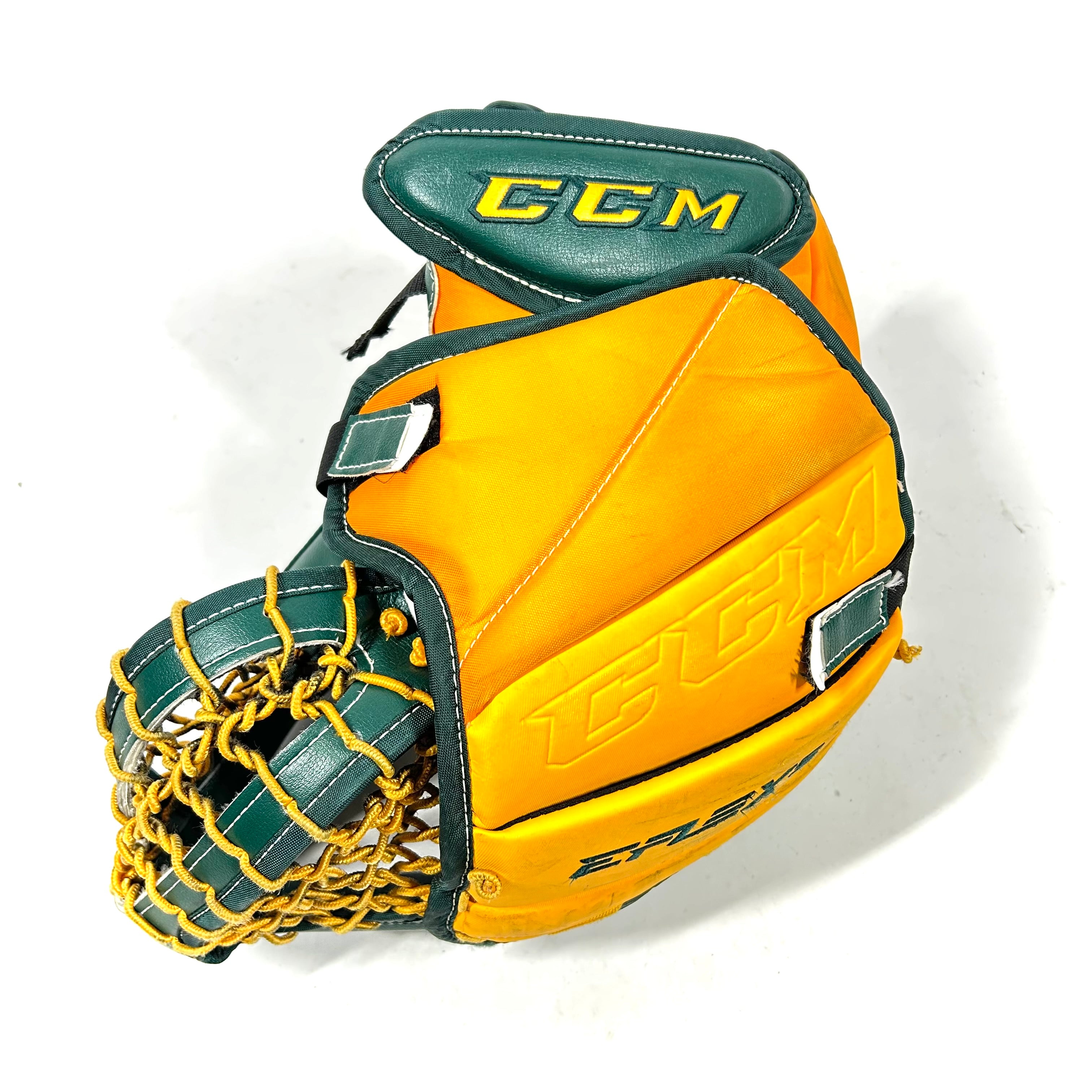 CCM Extreme Flex 5 - Gant de gardien de but Pro Stock d'occasion (vert/jaune)